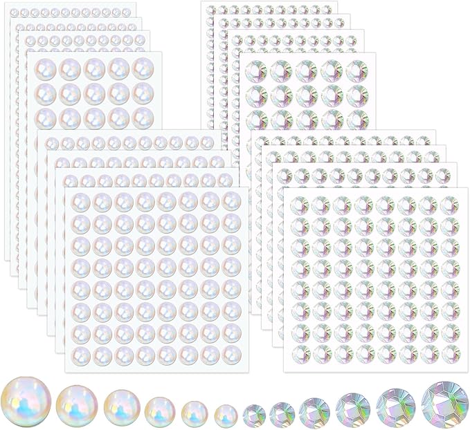 2100Pcs Self Adhesive Pearls and Rhinestone Sticker, Stick on Rhinestone Hair Gems Body Art Stickers Face Pearls Stick on Face Gems for Nail Art, Makeup, Crafts, Scrapbooking