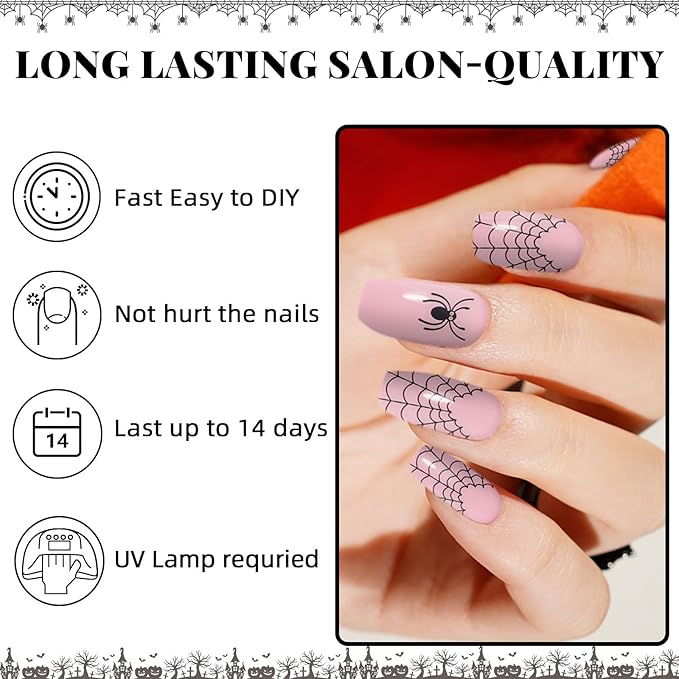 Semi Cured Gel Nail Strips,28 pcs Halloween Gel Nail Stickers (Spider Web),Long Lasting Polish Stickers Work with Any UV Light, Easy to Apply Spider Nail Art Decals for Festival