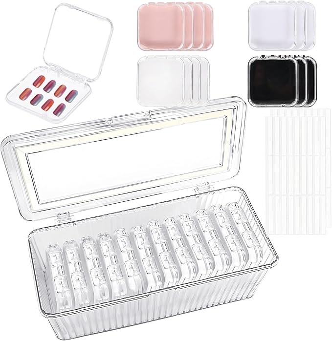14 Pcs 2.9" Press On Nail Packaging Box, Press on Nail Storage Boxes with 60 Pcs Adhesive Double Sided Tape Artificial False Nail Box Organizer Fake Nail Case Display Clear Nail Packaging Boxes