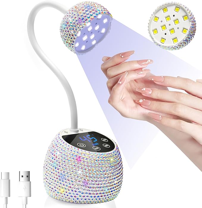 CGBE UV LED Nail Lamp, 36W Mini Cordless Flash Cure Lamp, USB Rechargeable Goosenecks LED Nail Light with 4 Timers & Auto Sensor for Salon Home DIY Use, White Diamond