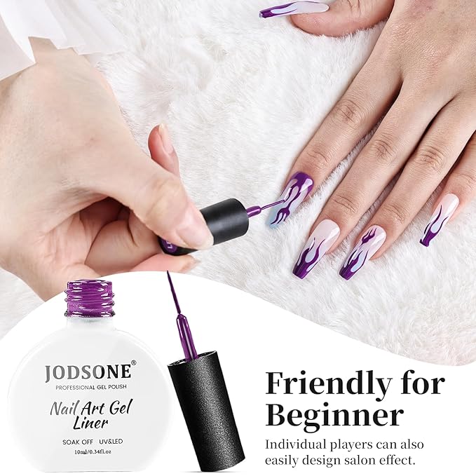 JODSONE Dark Purple Swirl Nail Art Liner Gel Polish,10ml Classic Color 3D Nail Art Pens Effect Nail Print Design with Thin Brush for French Tips Manicure Painting DIY at Home - LB17