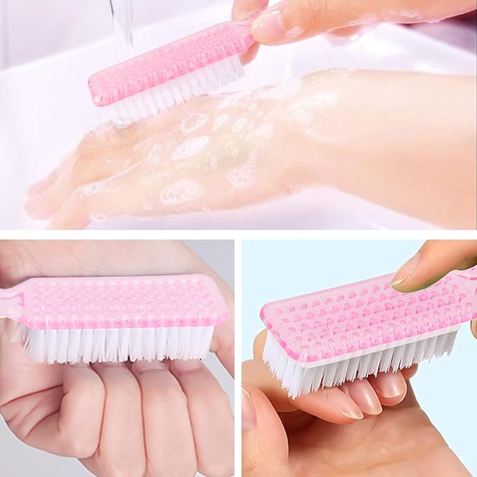 NICEMOVIC 20 Pcs Nail Brush for Cleaning Fingernails, Handle Grip Nail Scrubber Brush, Hand Fingernail Cleaner Brush Manicure Tools Scrub Cleaning Brushes, Use for Toe and Nail Cleaning (Clear Pink)