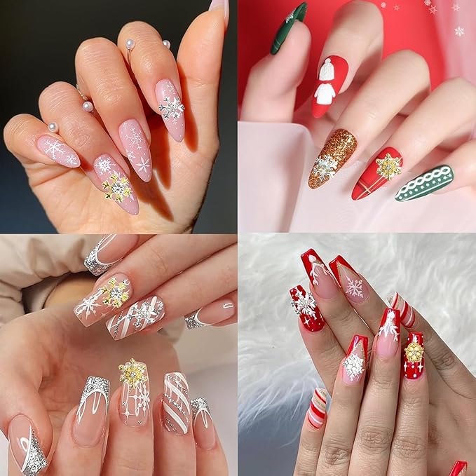 30Pcs Christmas Snowflake Nail Charms 3D Silver Gold Snowflake Nail Art Charms for Acrylic Nails, Alloy Snowflake Charms for Snowflake Nail Accessories Winter Holiday Nail Decorations Design
