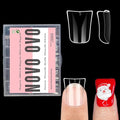 NOVO OVO 240pcs Duck Feet Nail Tips for Small and Medium Hand, Extra Short Full Cover Press On Acrylic, Clear Full Coverage Thick Flare French Soft Gel Fake False Nail Extension x 12 Sizes