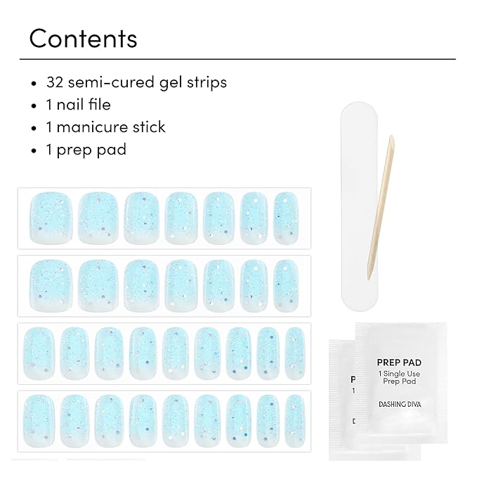 Dashing Diva Glaze Nail Strip Set - H20MG - Long Lasting, Chip Resistant, Semi-Cured Gel Nails - 4-Piece Manicure Kit with 32 Strips