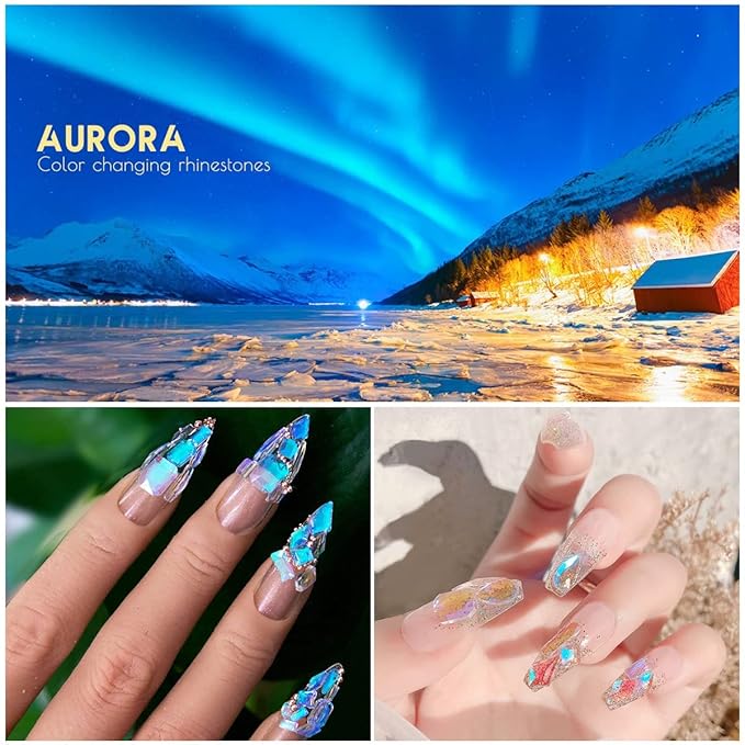 Aurora Nail Art Rhinestones Clear Moonlight Nail Charms Multi Shapes Aurora Flatback Rhinestones Big Gems Round Beads K9 Glass Crystals Diamonds Jewels for Nails Faces Makeup