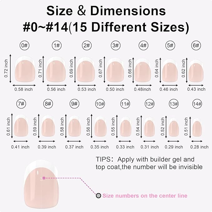 Anyos French Tip Press On Nails-300Pcs Short Oval French Gel Nail Tips Short,No File Need Tips Pre-Designed,Fake Nails for Nail Art DIY 15Sizes(Nude)