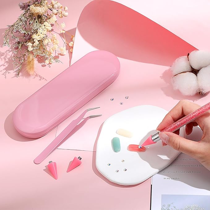 Tatuo Rhinestone Picker Tool Set Wax Pen for Rhinestones Diamond Art Painting Dual Head Dotting Pen with 2 Extra Wax Tips and 1 Nail Art Tweezer for Nail Art DIY Crafts(Pink)