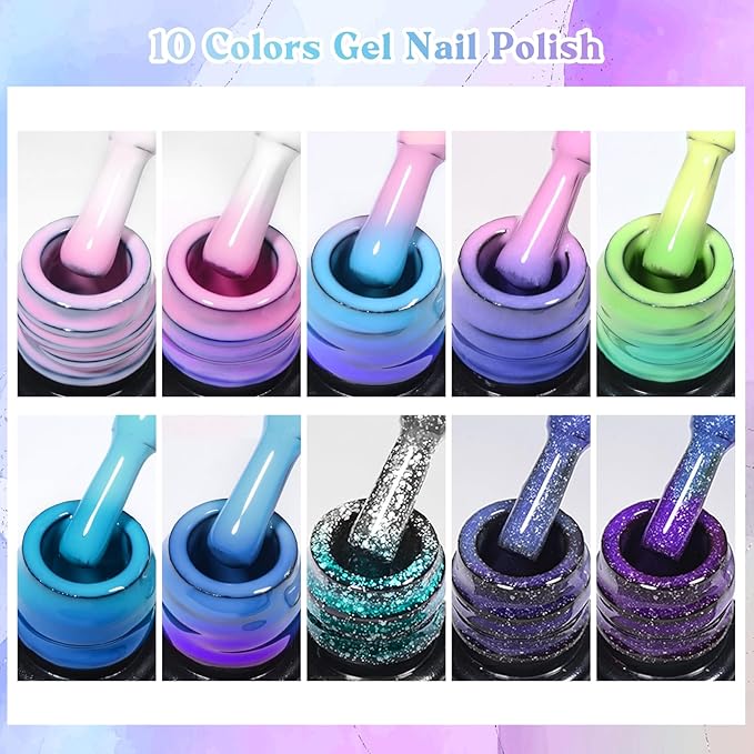 MEET ACROSS 12PCS Color Changing Gel Nail Polish Kit, Temperature Changing Gel Polish Set, Fall Winter Colors Trendy Natural Nail Art Manicure Gel Polish For Salon And Home DIY