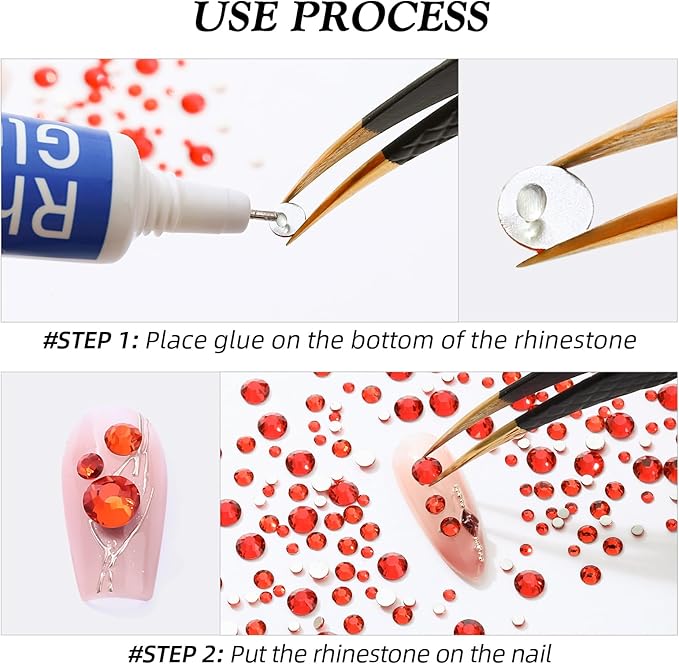Red Flatback Rhinestones, Glass Rhinestones for Nail Art and Craft, Glue Fix, Loose Crystal Gemstones(Red, SS6, 2880pcs, 1.9-2.0mm)