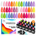 VANREESA 24 Pcs Gel Nail Polish Set, 21 Colors Gel Polish with Base Coat Glossy & Matte Top Coat Pink Orange Yellow Green Blue Purple Gray Nail Polish Set Nail Kit Gifts for Women
