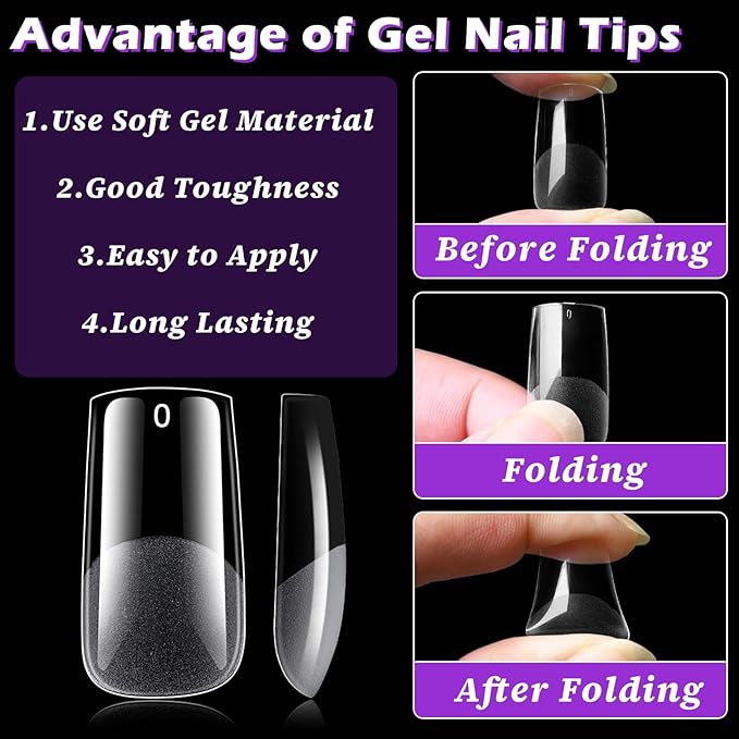 600pc Medium Square Nail Tips, Soft Gel Nail Tip Square Medium Fake Nails Artificial Fingernail, 15 Sizes Full Cover Clear Press on Nail Acrylic Nails Tips for Nail Extensions, Press on Nails Making