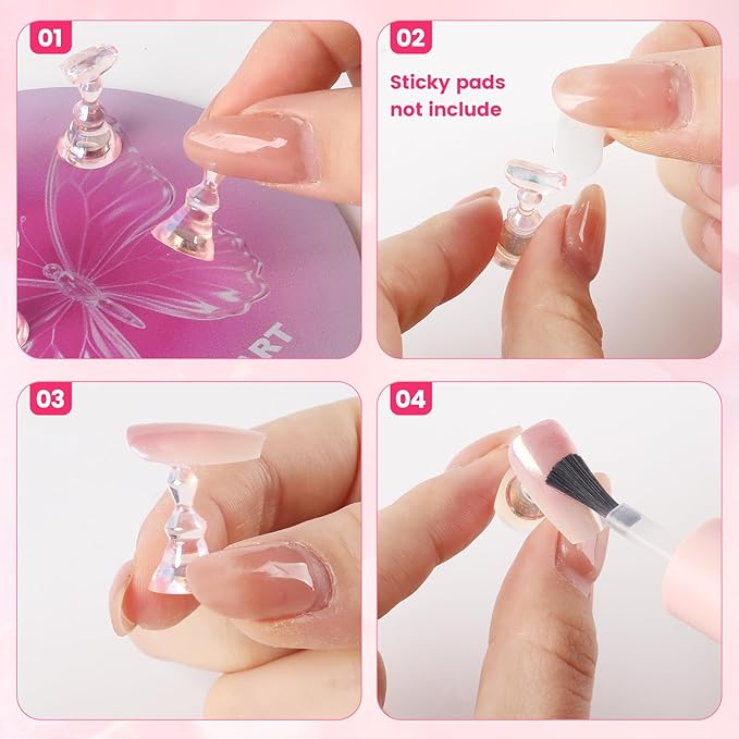 TADOPRO Nail Art Stand for Press Ons Fake Nail Tip Holder for Painting Nails Acrylic Nail Display Practice Kit with Magnetic Metal Base Nail Art Supplies Home DIY & Salon Use（pink01）