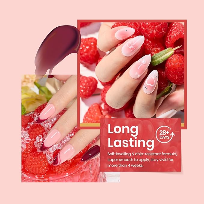 beetles Gel Polish Set - 6 Pcs Burgundy Red Purple Brown Nail Gel Polish Kit for Glamour, Wine Red Brown Lilac Sangria Gel Polish Soak Off UV LED Nail Lamp Spring