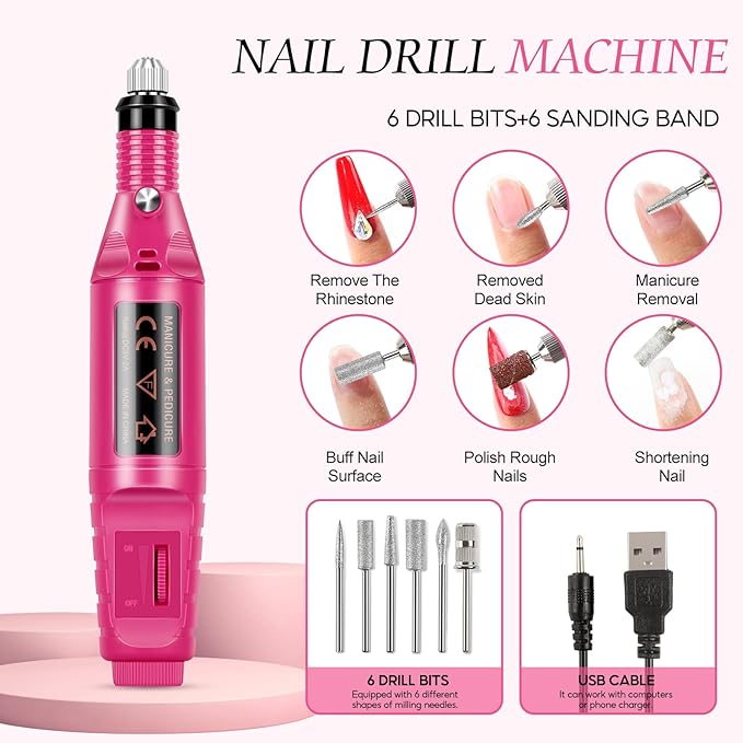 Acrylic Nail Kit for Beginners ,Clear/White/Pink Acrylic Powder Set Nail Drill U v light Nail Kit for Beginner 100PC Fake Tips Brush Manicure Tools for Extensions Starter Set DIY Home Salon