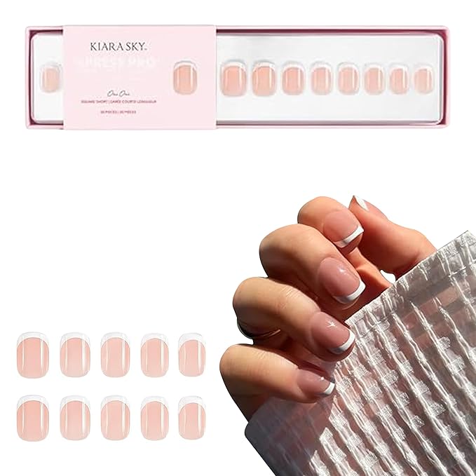 Kiara Sky Press On Nails | XPRESS PRO 100% Acrylic Nails | 30-Piece Kit Includes Nail Glue, Cuticle Pusher, File & Prep Pad | Square Short - Oui Oui