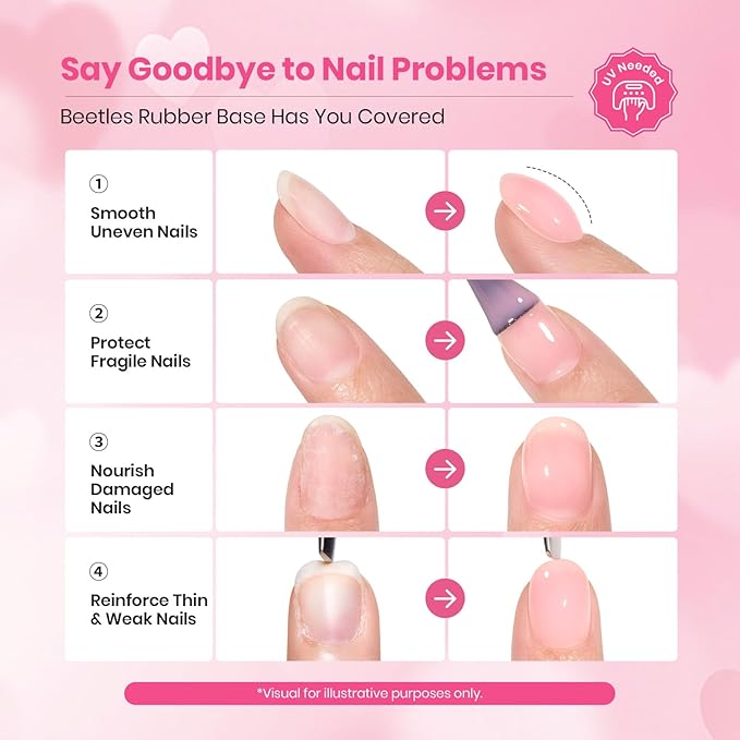 Beetles Rubber Base Gel Nail Polish with Gel Top Coat Pink & Red Heart Shape, 5 Colors Nude Gel Polish Pink Peach Neutral Sheer Nails Base Flexible U V LED Soak Off Gifts for Women
