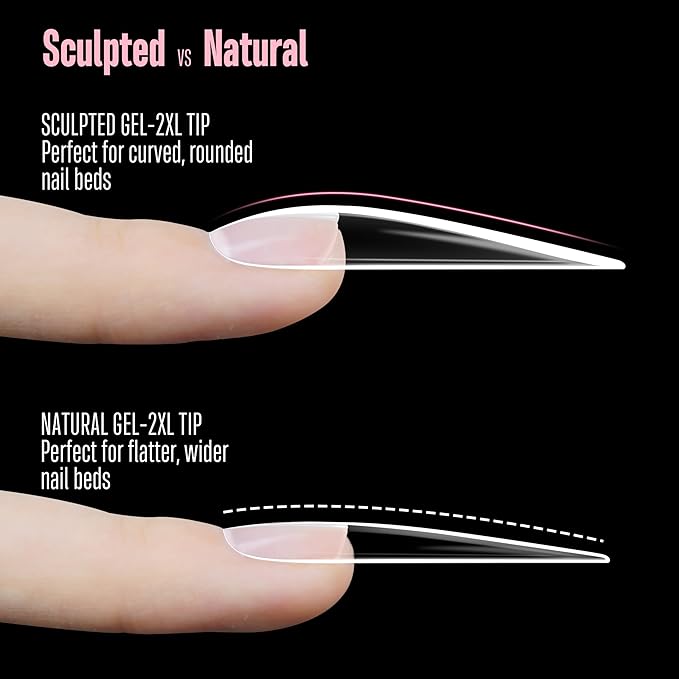 NOVO OVO Halloween Sculpted XXL Stiletto Almond Nail Tip for Curved Nail Beds, Extra Thick Long False Nails Press on, Full Cover Soft Gel Extension Fake Nail for Acrylic kit, Clear X 15 Sizes 300pcs