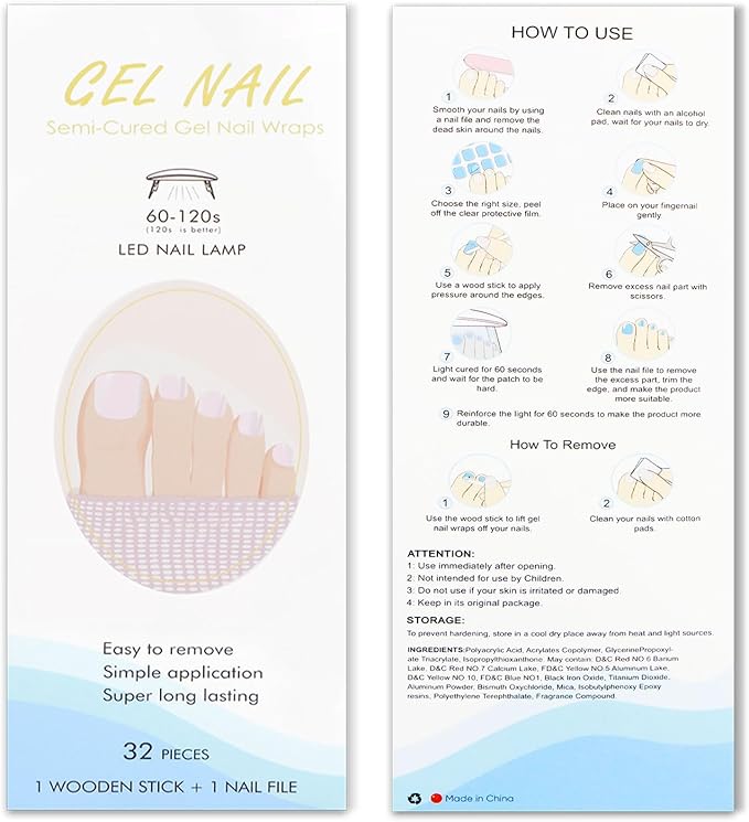 JMEOWIO Gel Toenail Stickers Cream Pink Semi Cured Gel Strips Wraps UV/LED Supplies Art Design Decoration Accessories