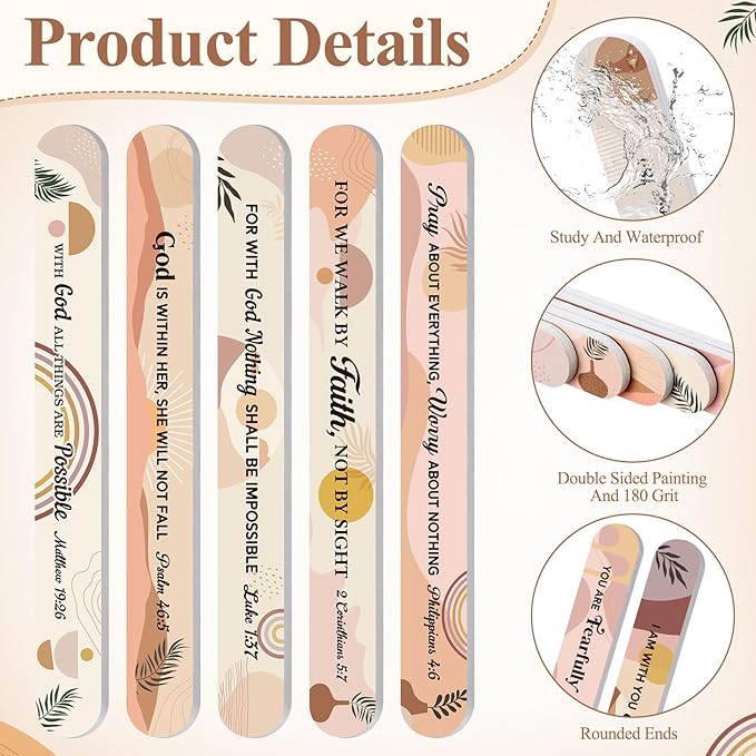 60 Pack Christian Gifts for Women Boho Bible Verse Nail Files Bulk for Church Sunshine Scripture Emery Boards Religious Christmas Appreciation Gift for Coworkers Employee Teacher, 10 Designs