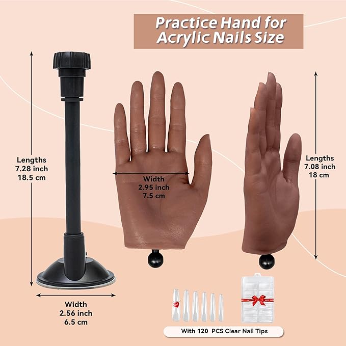 Practice Hand for Acrylic Nails,Professional Mannequin Hand with Flexible Fingers for Acrylic Nails,Gel Polish & Nail Art Training,Ideal Practice Tool for Manicure Beginners