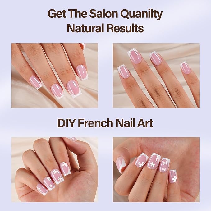 X-BASIC TIPS French Tip Press On Nails, 150Pcs French Gel Nail Tips Short Square, Soft Gel Pre-shaped No Need to File 3 in 1 Tips, Fake Nails for Nail Art DIY Extension Designs 15 Sizes