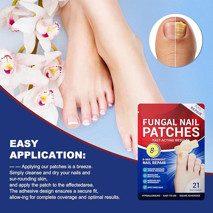 Toenail Fungus Treatment Extra Strength - 21 Pcs Fungal Nail Patches, nail repair patches-8-Hour Firm Adhesion, Nail Repair patches for Damaged Nails, Overnight Renewal for Men and Women