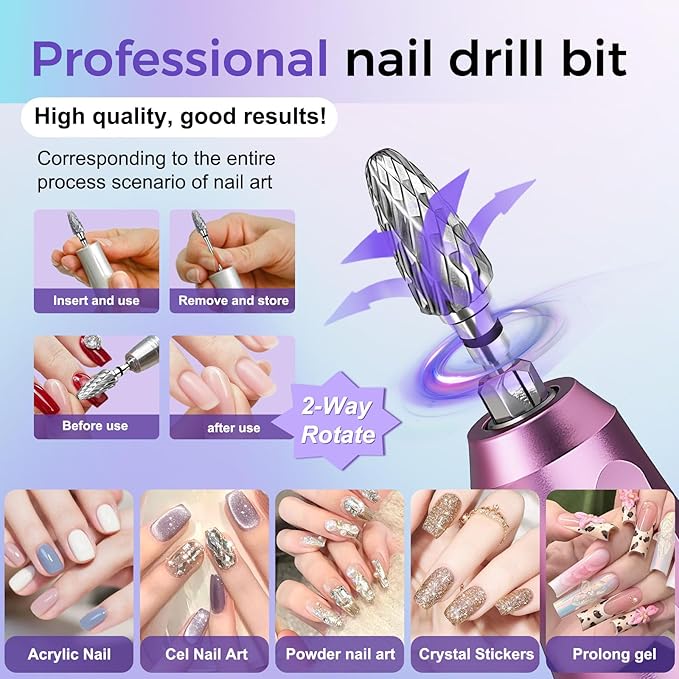 Fantexy 3/32" Carbide Nail Drill Bit - Remove Acrylic Hard Gels Quickly and Safely,Professional Cone Tungsten Drill Bits Set Nail File Acrylic for Manicure,Pedicure,Cuticle Cleaner (Extra Coarse - XC)