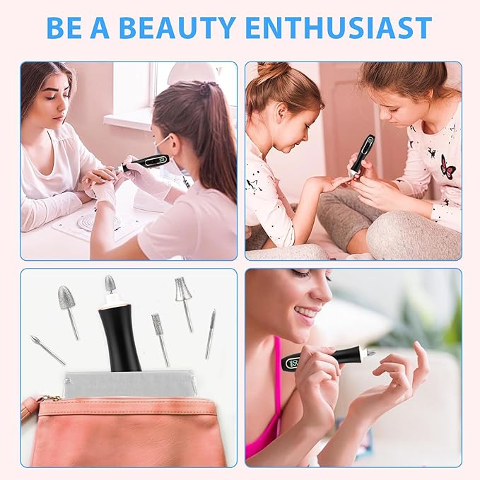 4 Pack Multi-Function Nail Drill Art Grinder – 10 Attachments & 100 Sanding Rings for Salon & Home Use, Black
