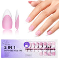Gellen Almond French Tip Press on Nails Pink, 3 in 1 Soft Gel Nail Tips, Pre-colored Press on Nails Medium Almond Fake Nails with White Tips, Nail Extension Gel Nails Tips