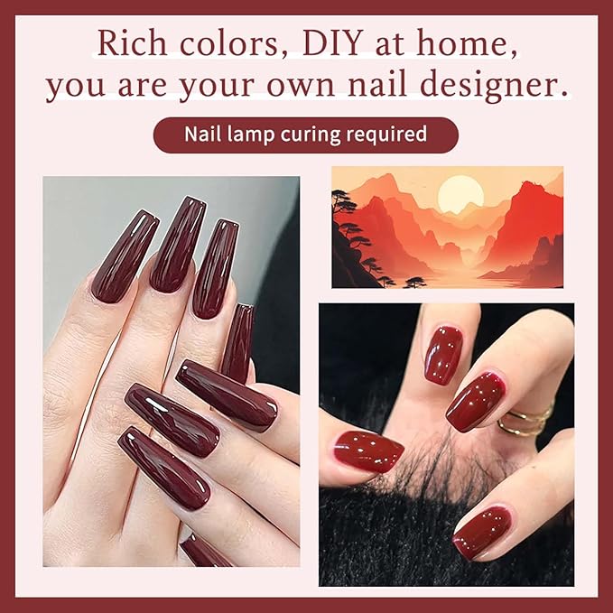 JR 9pcs 15ml Deep Red Burgundy Gel Polish Set Crimson Soak Off Polish Dark Cherry Gel Polish Colors For Nail Salon Gift Red