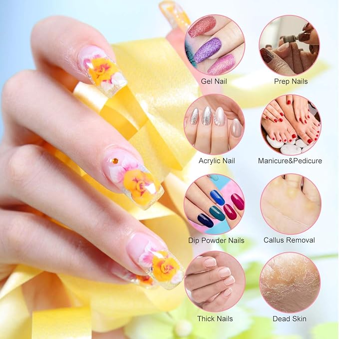 Portable Nail Drill Electric Nail File Professional 20000 RPM Manicure Pedicure Machine Nail File Drill Kit with Sanding Bands,Nail Drill Bits and Brushes for Acrylic Gel Nails(Gold)
