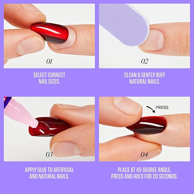 KISS CORE, Press On Nails, Nail glue included, 'Signature', Pink, Medium Size, Almond Shape, Includes 32 Nails, 2g Glue, 1 Manicure Stick, 1 Mini File