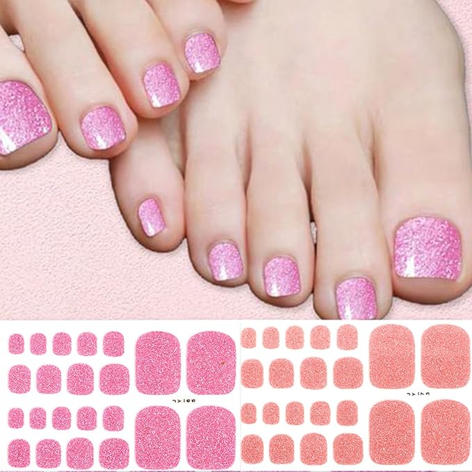 8 Sheets Glitter Toe Nail Wraps - Colorful Sparkly 3D Solid Color Polish Gel Stickers - Purple Self-Adhesive Designs for Women