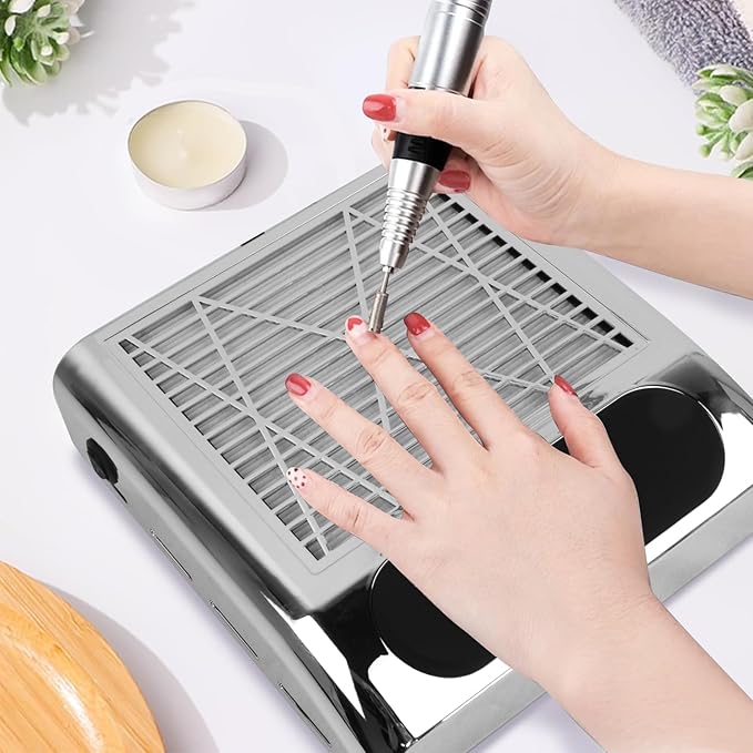 Nail Dust Collector Vacuum Machine, Cofashion 80W Nail Dust Vacuum Powerful NailVacuum for Acrylic Nail Polygel Nail Filter Replaceable Use for Salon & Home, Silver