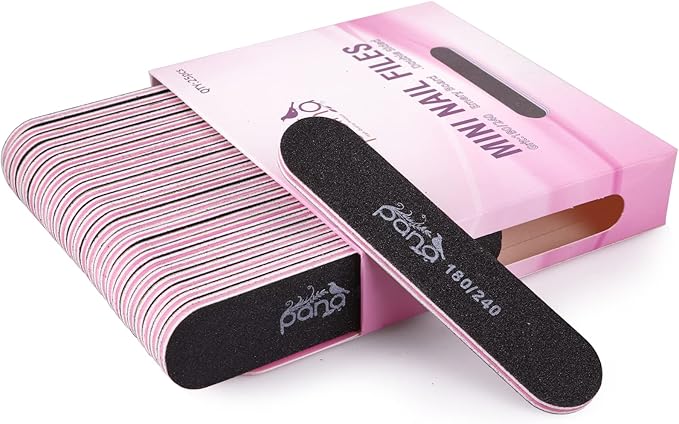 25pcs - PANA Mini Double-Sided Emery Nail File for Manicure, Pedicure, Natural, and Acrylic Nails - Black (Grit 180/240)
