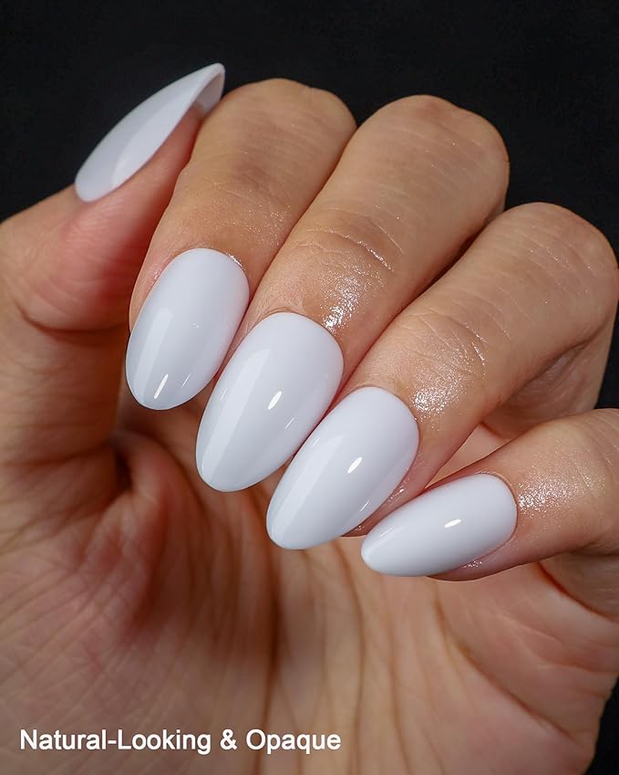 White Press on Almond Nails Short 16 Sizes Glossy Gel Fake Nails with Glue & Stick