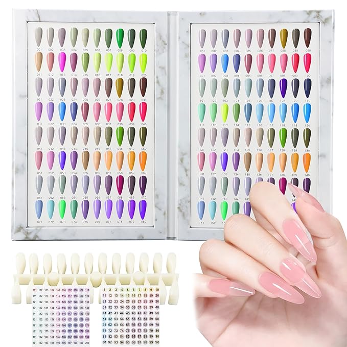 160 Nail Color Book, with 240 Flase Tips & Number Sticker Labels, Professional Nail Art Salon Display Booklet Nails Color Swatches Book for Polish UV Gel(COLOR:white)