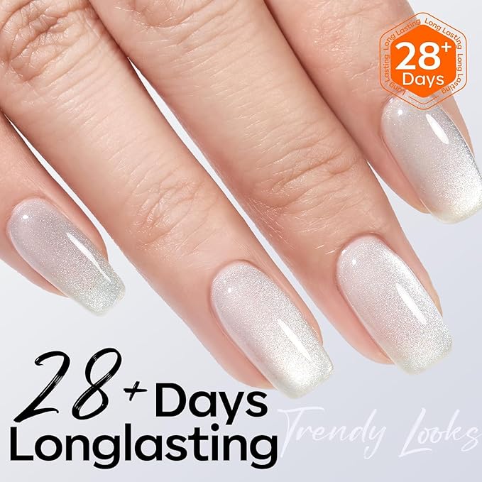modelones Silver Cat Eye Gel Nail Polish Glitter White Cat Eye Gel Polish Clear 9D Holographic High Density Crystal Nail Polish with Magnet Soak Off U V Shimmer Polish valentine Nail 15ML