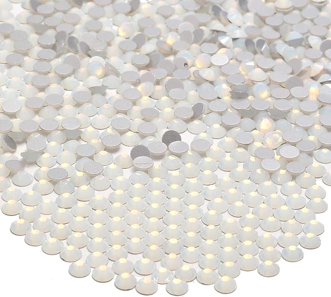 NCB 288pcs Flatback Round Glass Nail Art Rhinestones Crystal for DIY Making Accessories Shoes, Clothes, Face Art, Bags, Manicure (White Opal, SS30 288pcs)
