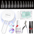 SAVILAND Gel Nail Kit with Curing Lamp: 500 pcs Stiletto Nail Tips 4 In 1 Glue Gels with Medium Stiletto Gel Nails Tip and Curing Lamp Acrylic Nails Art DIY Manicure Home Salon Gift