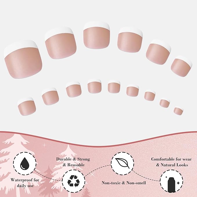 300pc French Tips Press on Toenails Women Fake Toes Nail Tips, Brown Glue on Toe Nails Press ons Fake Toenail Soft Gel False Toe Nail Feet Artificial Toe Fake Nail Tip for Acrylic Toenail Extension
