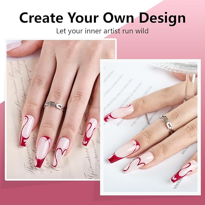 JODSONE Dark Red Swirl Nail Art Liner Gel Polish,10ml Classic Color 3D Nail Art Pens Effect Nail Print Design with Thin Brush for French Tips Manicure Painting DIY at Home - LB22