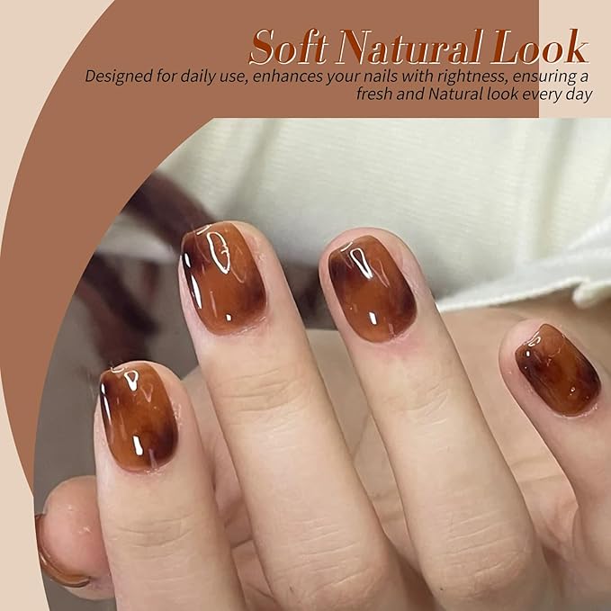 BORN PRETTY Jelly Gel Nail Polish Fall Winter Amber Crystal Brown Orange Burgundy Red Black Gel Polish Transparent Translucent Clear Nail Art Manicure DIY Home Salon 6PCS