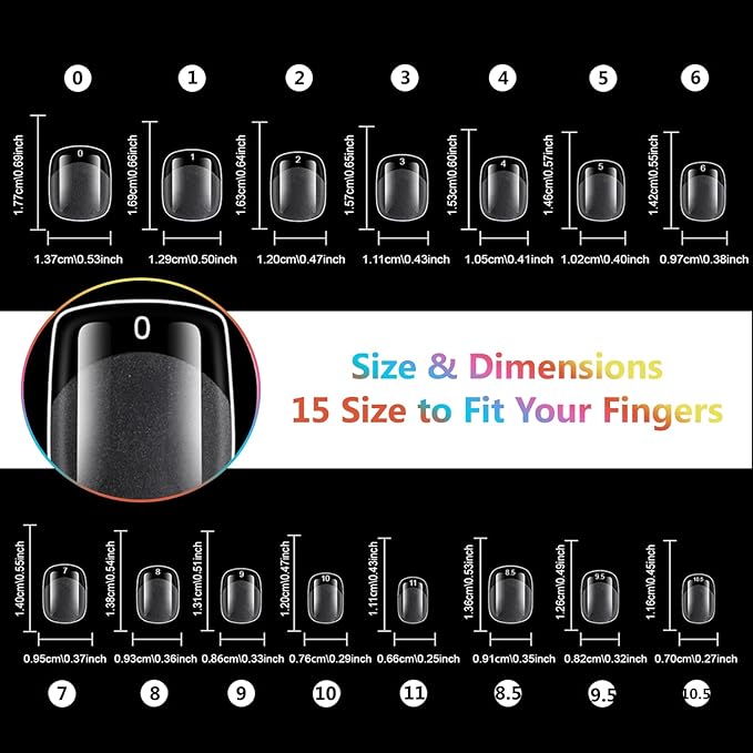 MissCheering Short Square Nail Tips, 300pcs 15 Sizes Classic French Style, Square Press On Nails with Rounded Edges for Sensitive Skin, Teen Girls, Acrylic Nail Alternative, Easy to Apply Starter Set