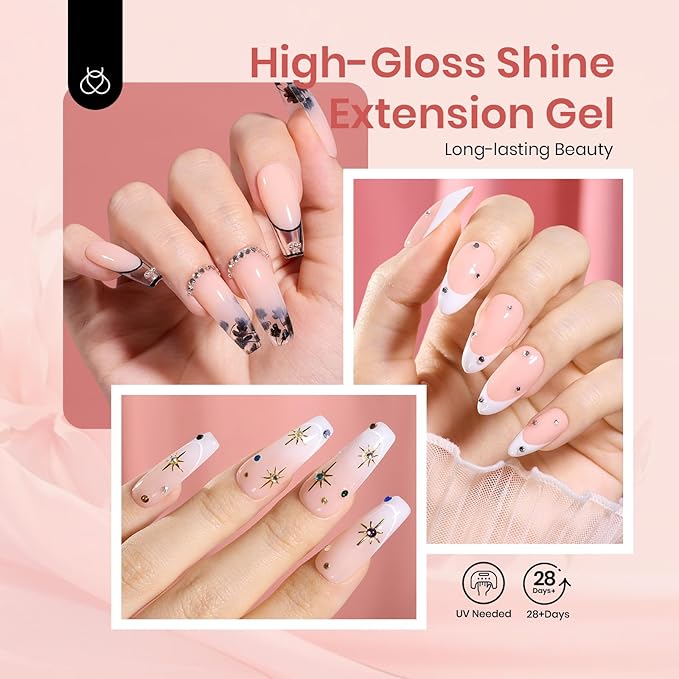 Beetles Poly Extension Gel Kit 3 Colors Nude Clear White With Tips Slip Solution All-in-One Builder Gel DIY French Nail Art Design Beginner Kit, UV & LED Needed
