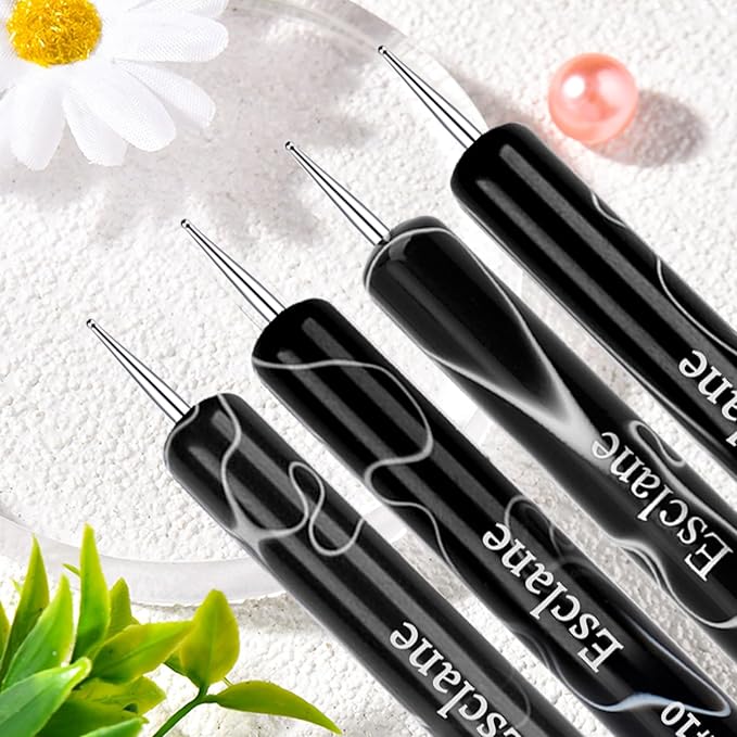 French Manicure Brush, Esclane 2 Way French Nail Brush with Dotting Tool for Manicure Cuticle Clean Up Nail Art Design, French Tip Brush (Black, #16)