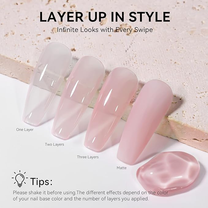 MEGIOR Milky Pink Jelly Gel Nail Polish 0.5 Fl Oz Neutral Transparent Colors Soak Off UV LED Lamp Light Cure Gel Polish Kit for Salon and Nail Art Starter Manicure DIY at Home