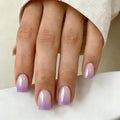 Chrome Ombre Lilac Press on Nails Short Square, Glazed Cute Fake Nails with Sparkle Mirror Design, Shiny Glitter Glue on Nails Short, Gradient Nude Gel Nail Press ons with Glue 30 Pcs