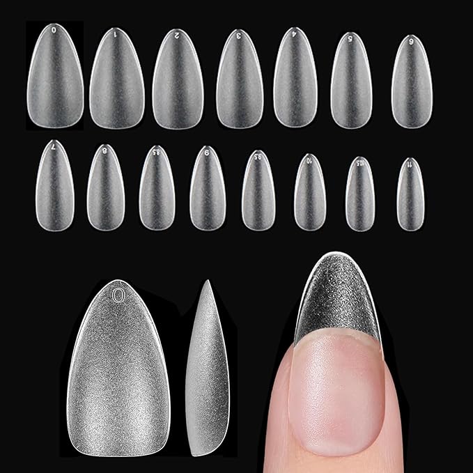 Medium Almond Nail Tips 240Pcs 15 Sizes, Pre-Etched Soft Gel Nail Tips Double-Sided Matte Full Cover False Nail Tips Press on Acrylic Nails Glue on Nails DIY Nail Extension Salon